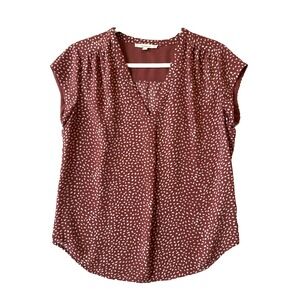 Fun2Fun Terra Cotta White Dot Short Cap Sleeve Pleated Blouse M Boho Chic Office